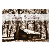 Rustic Log Cabin Pine Trees Wedding Invitations