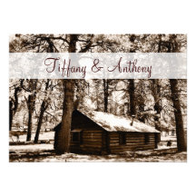 Rustic Log Cabin Pine Trees Wedding Invitations