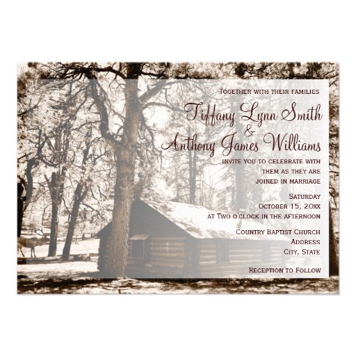 Rustic Log Cabin Pine Trees Wedding Invitations