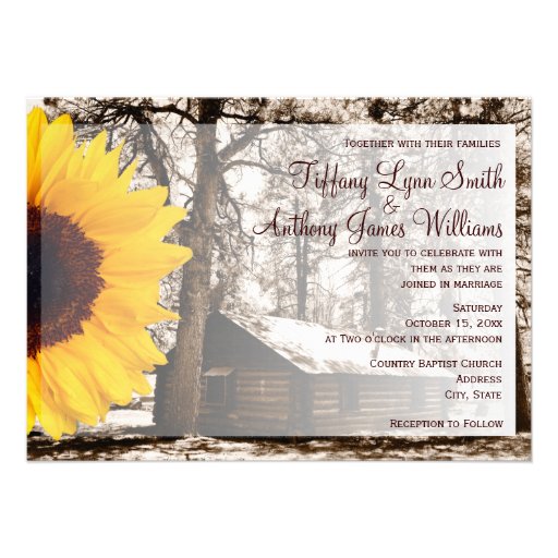 Rustic Log Cabin Sunflower Wedding Invitations