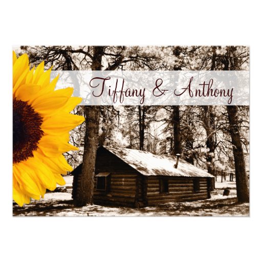 Rustic Log Cabin Sunflower Wedding Invitations