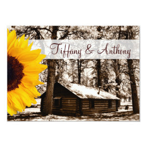 Rustic Log Cabin Sunflower Wedding Invitations 4.5