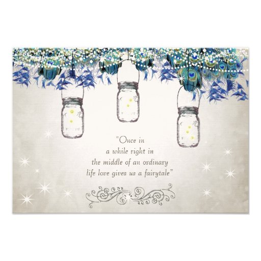 Rustic Luxe Mason Jar Navy Turquoise Peacock Personalized Invites