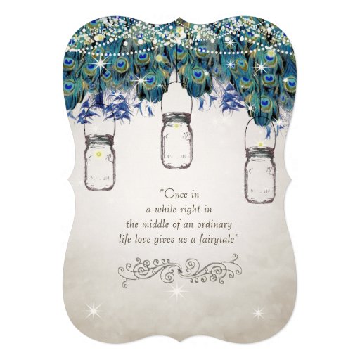 Rustic Luxe Mason Jar Navy Turquoise Peacock Custom Announcements