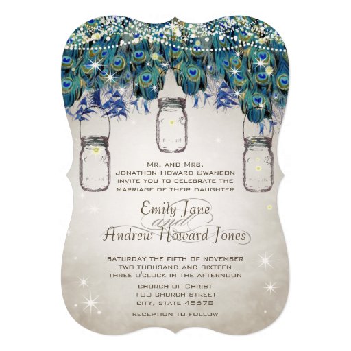 Rustic Luxe Mason Jar Navy Turquoise Peacock Custom Announcements