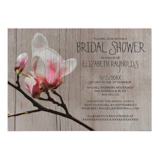 Rustic Magnolia Branch Bridal Shower Invitations