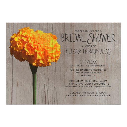 Rustic Marigold Bridal Shower Invitations