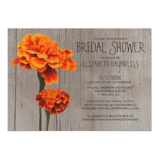 Rustic Marigolds Bridal Shower Invitations