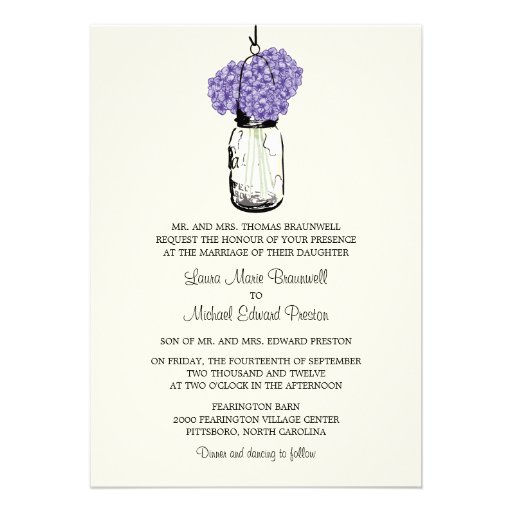 Rustic Mason Jar and Hydrangeas Wedding Personalized Announcements