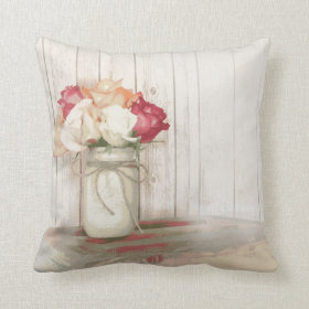 Rustic Mason Jar and Roses Country Throw Pillow