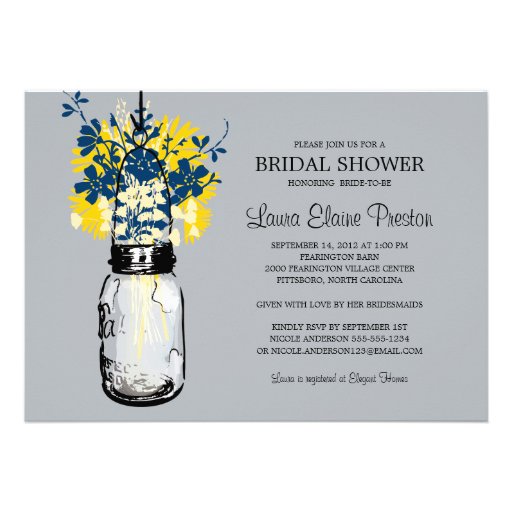 Rustic Mason Jar and Wildflower Bridal Shower Personalized Invitation