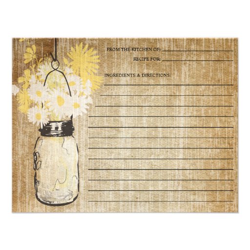 Rustic Mason Jar and Wildflowers | Recipe Invitation (front side)