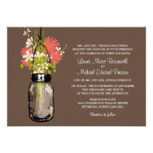 Rustic Mason Jar and Wildflowers Wedding Custom Invites