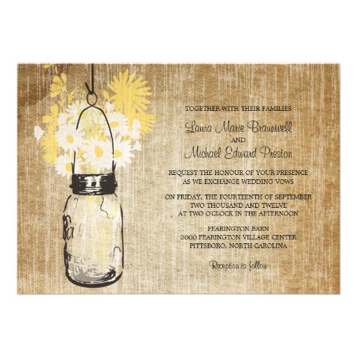 Rustic Mason Jar and Wildflowers Wedding Invite