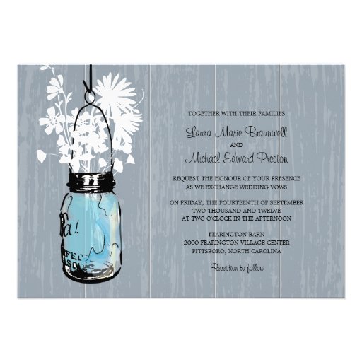Rustic Mason Jar and Wildflowers Wedding Invites