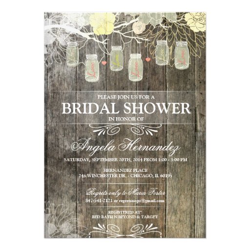 Rustic Mason Jar Bridal Shower Invitation