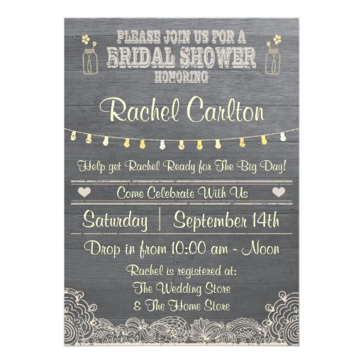 Rustic Mason Jar Bridal Shower Invitation (front side)