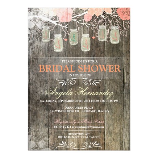 Rustic Mason Jar Bridal Shower Invitation
