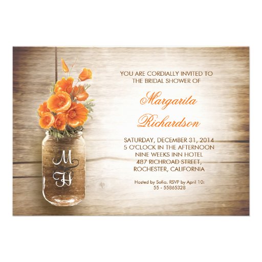 rustic mason jar bridal shower invitations