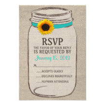 Rustic Mason Jar & Burlap and Sunflower RSVP Card