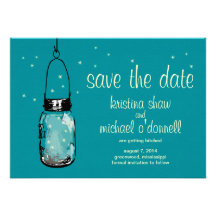 Rustic Mason Jar & Fireflies Save the Date Custom Invites