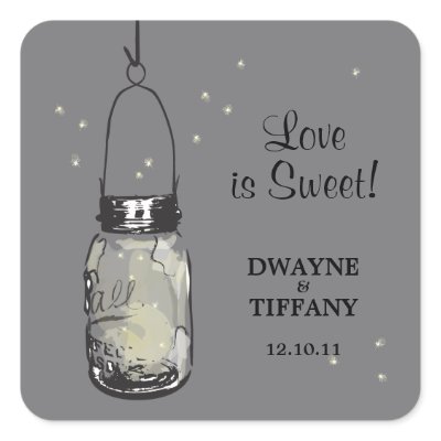 Rustic Mason Jar &amp; Fireflies Square Stickers