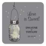 Rustic Mason Jar &amp; Fireflies Square Stickers