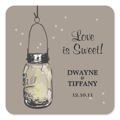 Rustic Mason Jar &amp; Fireflies Square Sticker