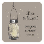Rustic Mason Jar &amp; Fireflies Square Sticker