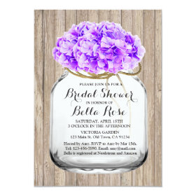 Rustic mason jar floral purple bridal shower hyd3 4.5x6.25 paper invitation card