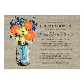 Rustic Mason Jar Gerber Daisies Bridal Shower Custom Invitation