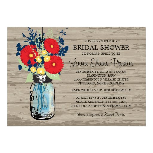 Rustic Mason Jar Gerber Daisies Bridal Shower Custom Invitations