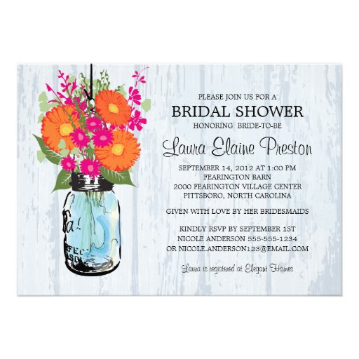 Rustic Mason Jar Gerber Daisies Bridal Shower Custom Invites