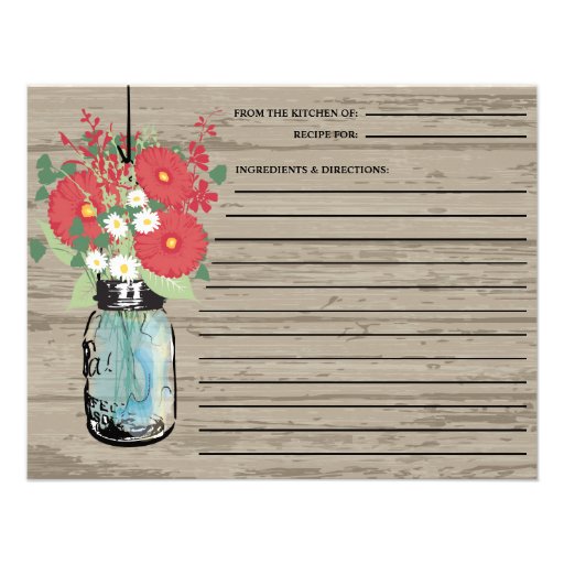 Rustic Mason Jar Gerber Daisies Recipe Card