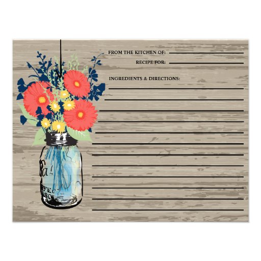 Rustic Mason Jar Gerber Daisies Recipe Card