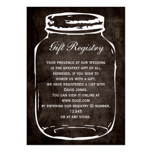 rustic mason jar Gift registry  Cards Business Card (front side)