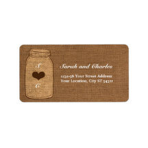Rustic Mason Jar on Burlap Vintage Label