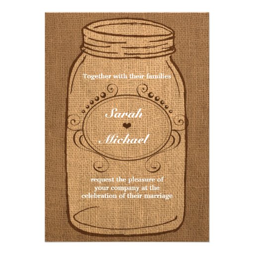 Rustic Mason Jar on Burlap Vintage Wedding Invites