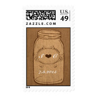 Rustic Mason Jar on Burlap Vintage Wedding Postage Stamps