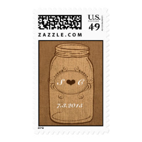 Rustic Mason Jar on Burlap Vintage Wedding Postage Stamps