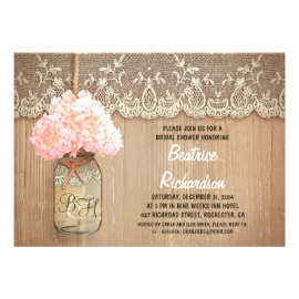 rustic mason jar pink hydrangea bridal shower custom invite