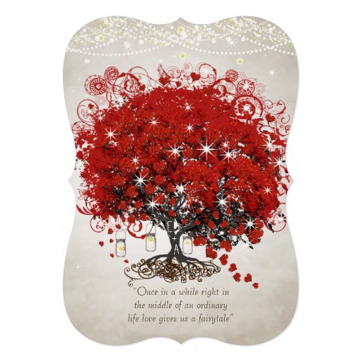 Rustic Mason Jar Red Heart Leaf Tree Wedding Custom Invites