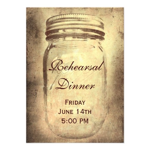Rustic Mason Jar Rehearsal Dinner Invitations