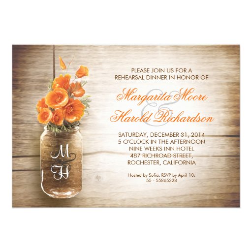 rustic mason jar rehearsal dinner invitations