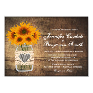 Rustic Mason Jar Sunflower Wedding Invitations