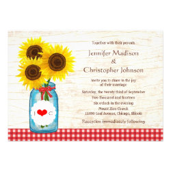 Rustic Mason Jar & Sunflowers Wedding Custom Announcement