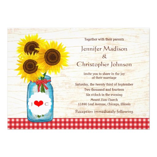 Rustic Mason Jar & Sunflowers Wedding Custom Announcement
