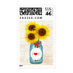Rustic Mason Jar & Sunflowers Wedding Stamps