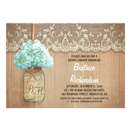 rustic mason jar turquoise hydrangea bridal shower custom invite
