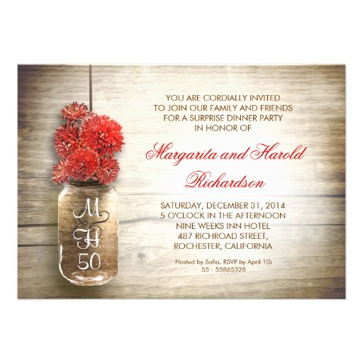 rustic mason jar wedding anniversary invitations (front side)